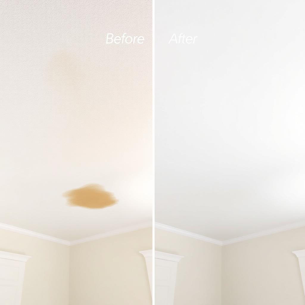 Sagging drywall ceiling — before and after — Katy