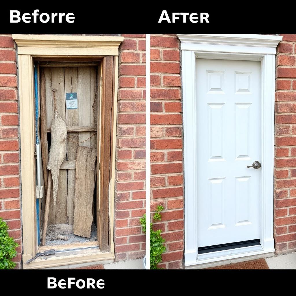 Rotted exterior door frame — before and after — The Heights