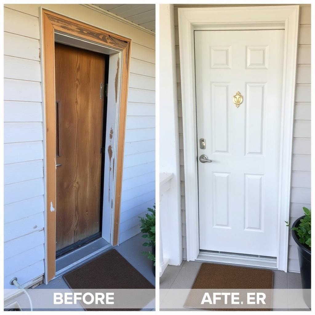 Storm-damaged entry door — before and after — Cypress