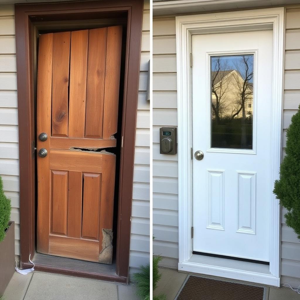Kicked-in front door — before and after — Pasadena